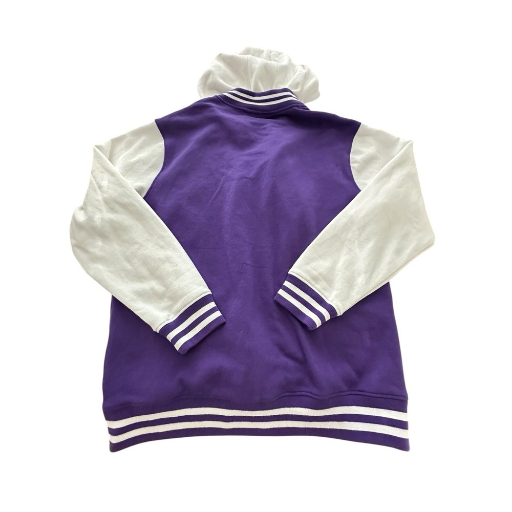 SA Hoodie Varsity Letterman Jacket XL Fleece Snap Bomber Purple Unisex #UV9-1 - Picture 2 of 12